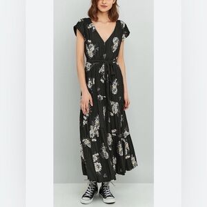 Free People All I Got Floral Maxi Dress, Size 4, Color Black/White/Yellow/Gray